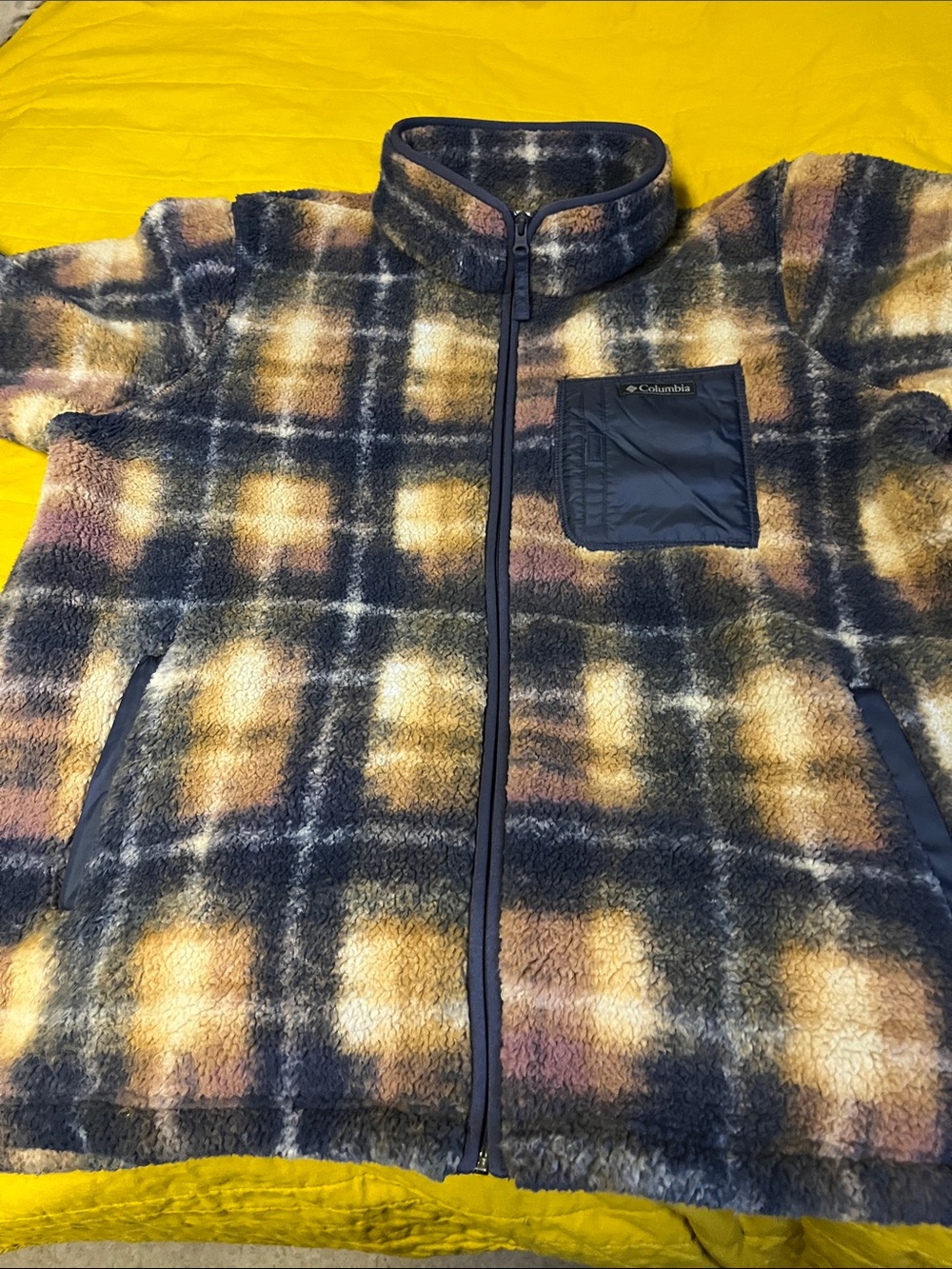 Columbia Plaid Sherpa Fleece Jacket - Yellow, Black, Cream